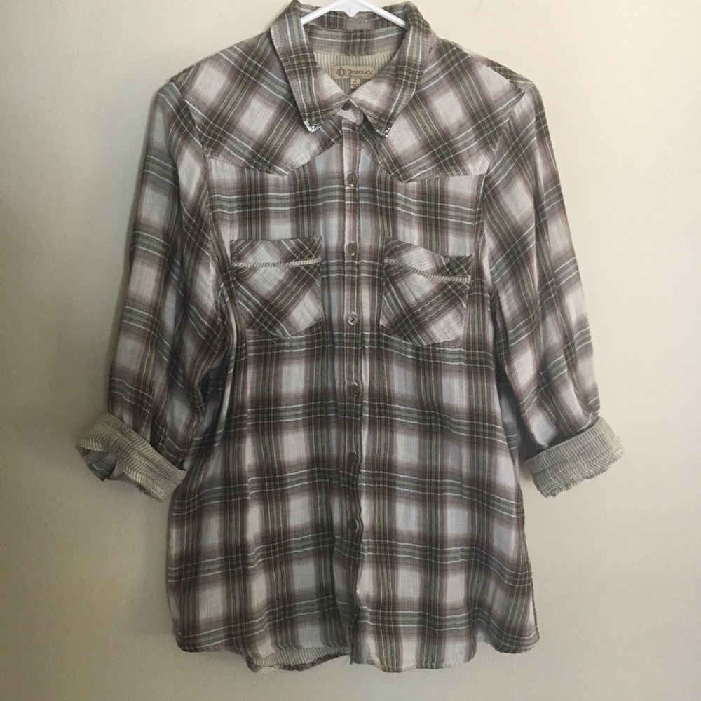 Plaid Western Shirt Silver Tip Collar Front Pocket
